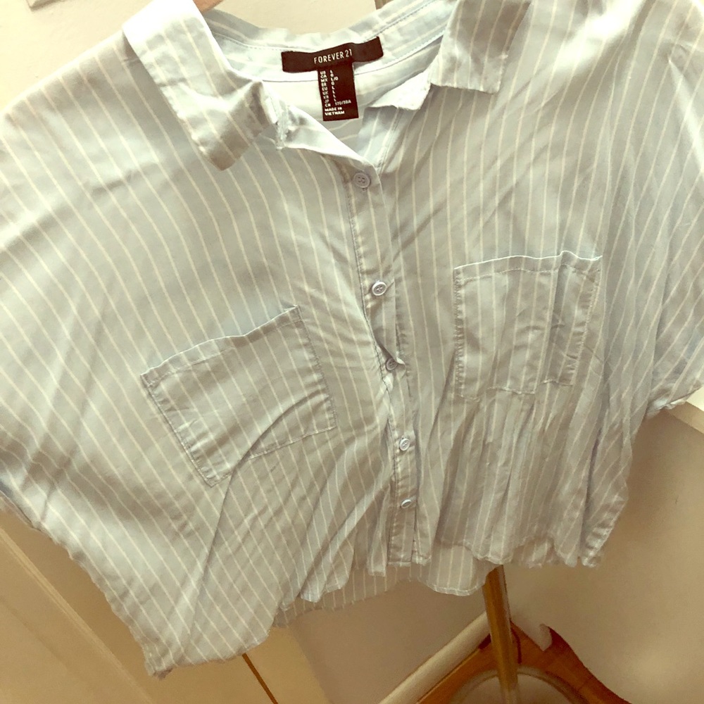 striped button down short sleeve blouse